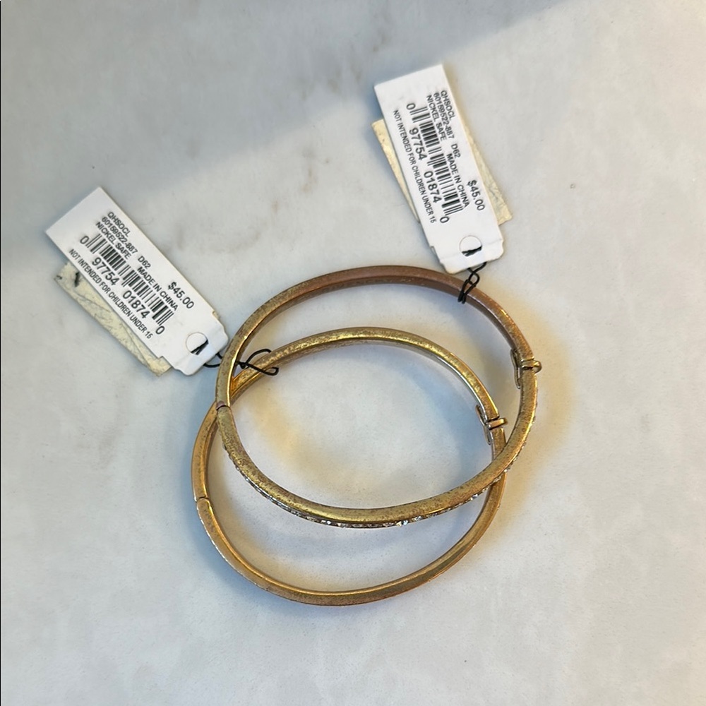 Givenchy Rose Gold Crystal Bangle Bracelet Set Flawed Gem Set of Two - Picture 3 of 6